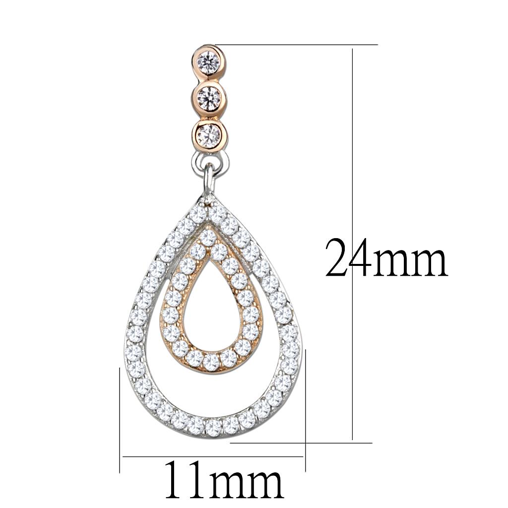 TS548 - Rose Gold + Rhodium 925 Sterling Silver Earrings with AAA Grade CZ  in Clear LuxuryLifeWay Online Store
