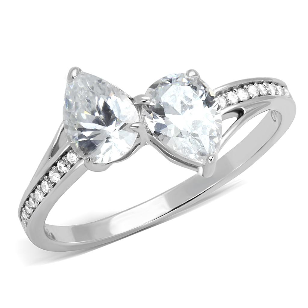 TS578 - Rhodium 925 Sterling Silver Ring with AAA Grade CZ  in Clear LuxuryLifeWay Online Store