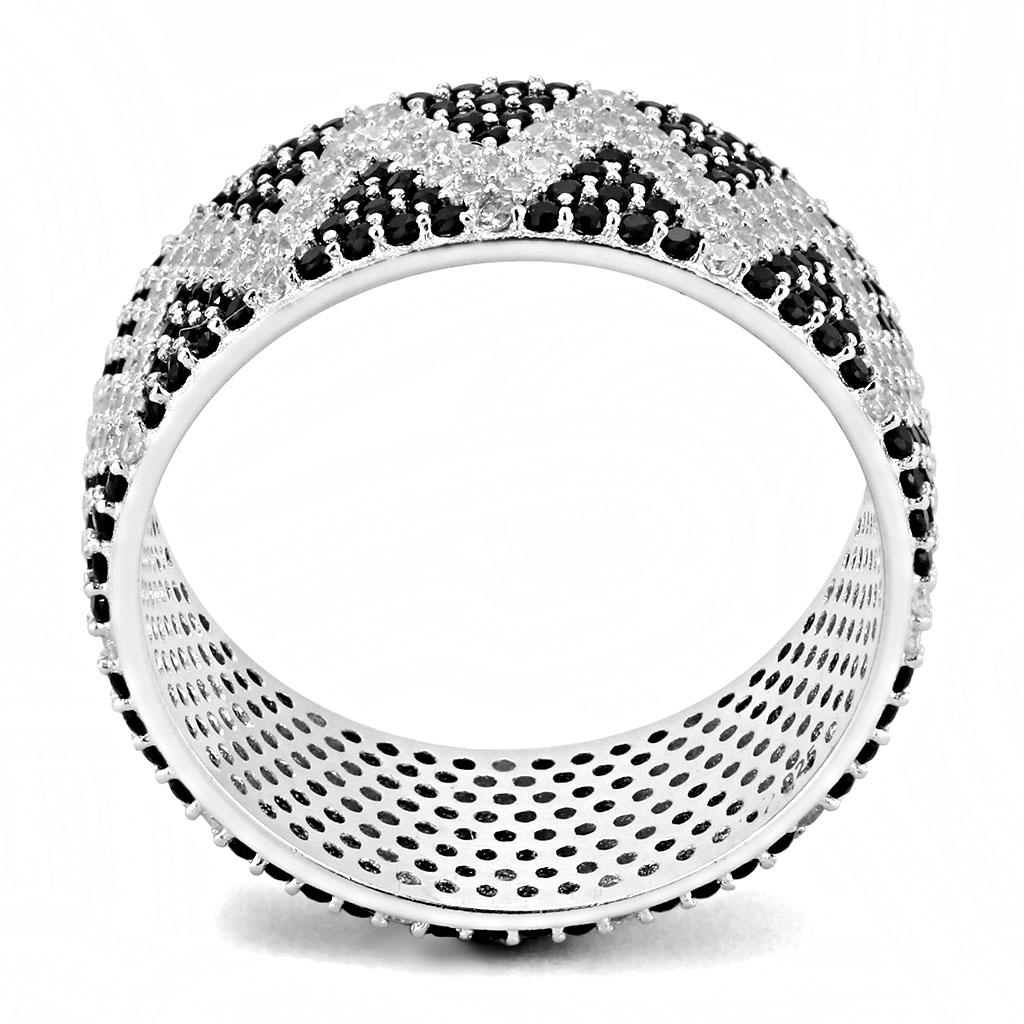 TS613 - Rhodium 925 Sterling Silver Ring with AAA Grade CZ  in Jet LuxuryLifeWay Online Store