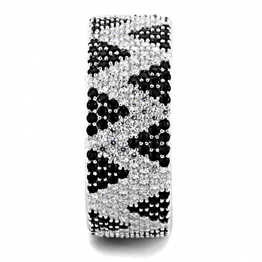 TS613 - Rhodium 925 Sterling Silver Ring with AAA Grade CZ  in Jet LuxuryLifeWay Online Store