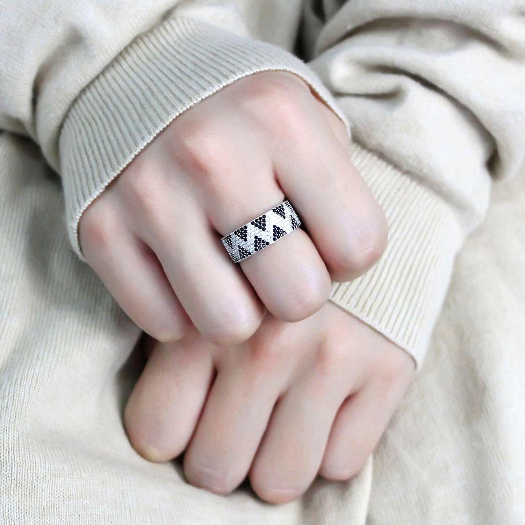 TS613 - Rhodium 925 Sterling Silver Ring with AAA Grade CZ  in Jet LuxuryLifeWay Online Store
