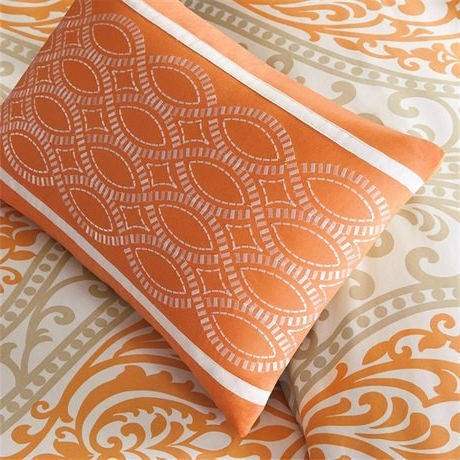 Twin size 4-Piece Orange White Damask Print Comforter Set LuxuryLifeWay Online Store