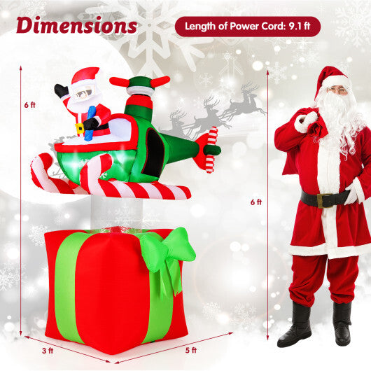 6 Feet Christmas Inflatables Blowup Santa Flying Airplane with with 3 LED Lights and Built-In Blower LuxuryLifeWay Online Store