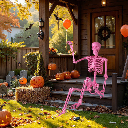 5.5 FT Life-Size Halloween Poseable Skeleton Pink Movable Joints LuxuryLifeWay Online Store