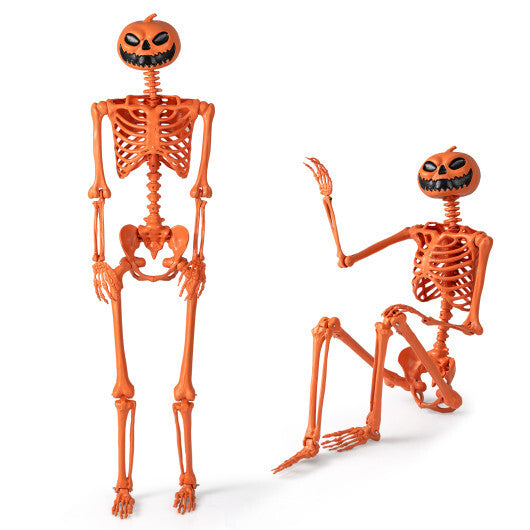 5.2 FT Orange Life-Size Poseable Halloween Skeleton with Pumpkin Head and Movable Joints LuxuryLifeWay Online Store