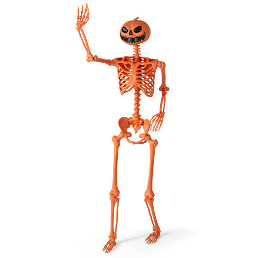 5.2 FT Orange Life-Size Poseable Halloween Skeleton with Pumpkin Head and Movable Joints LuxuryLifeWay Online Store
