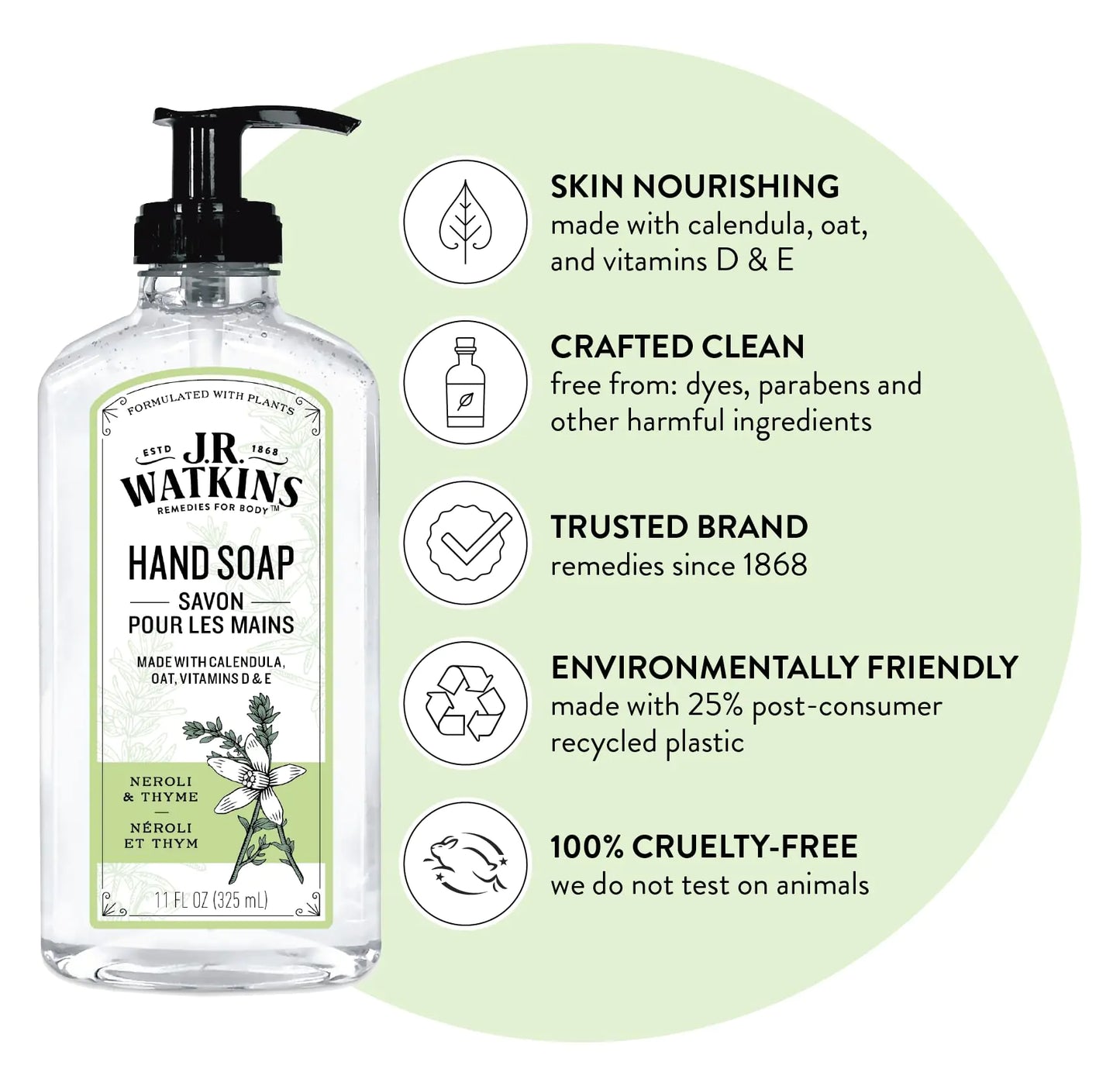 J.R. Watkins Liquid Hand Soap With Dispenser, Moisturizing Hand Soap, Alcohol-Free Hand Wash, Cruelty-Free, USA Made Liquid Soap For Bathroom and Kitchen, Neroli & Thyme, 11 Fl Oz, 3 Pack 11 Fl Oz (Pack of 3)