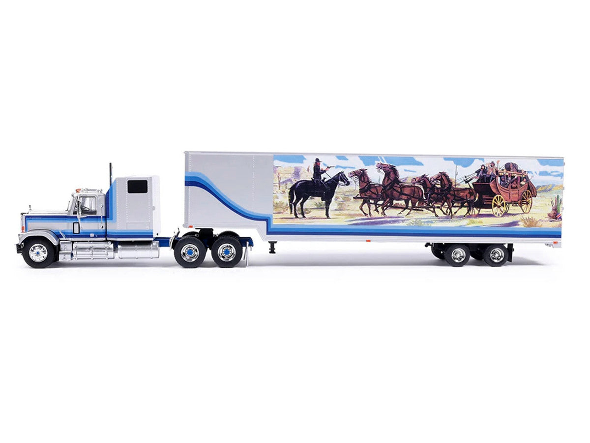 1980 GMC General Truck Tractor with Sleeper Cab and Trailer Silver Metallic with Blue Stripes 1/43 Diecast Model by IXO Models LuxuryLifeWay Online Store