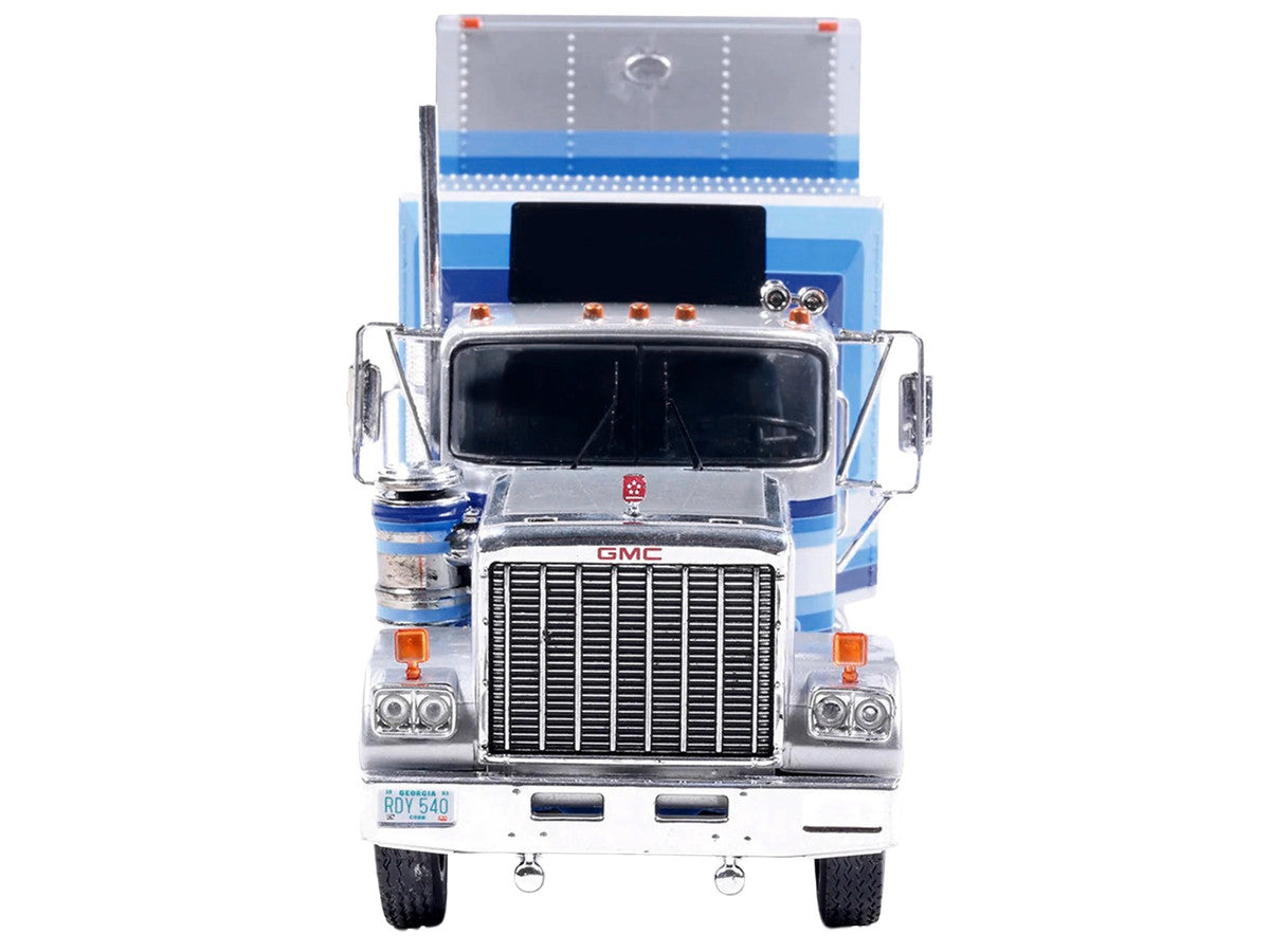 1980 GMC General Truck Tractor with Sleeper Cab and Trailer Silver Metallic with Blue Stripes 1/43 Diecast Model by IXO Models LuxuryLifeWay Online Store