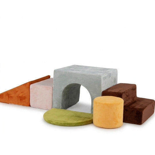 6 Pieces Foam Climbing Blocks for Kids with Slide and Tunnel-Gray