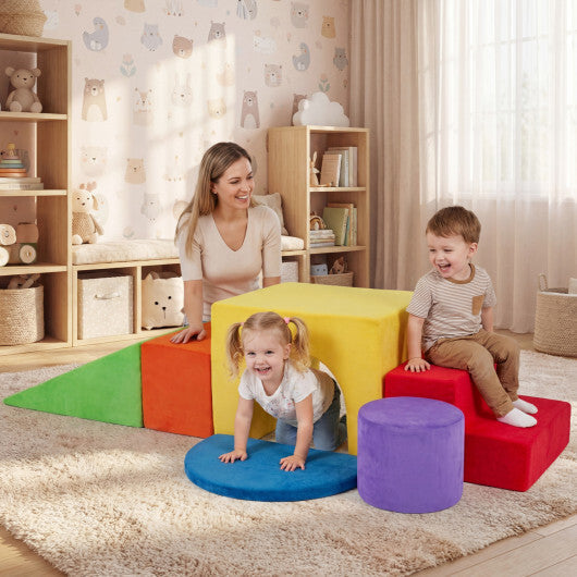 6 Pieces Foam Climbing Blocks for Kids with Slide and Tunnel-Gray
