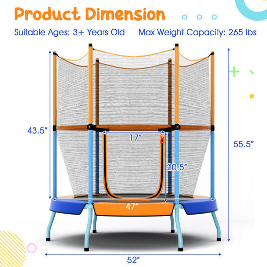 48 Inch Toddler Trampoline with Safety Enclosure Net-Orange LuxuryLifeWay Online Store