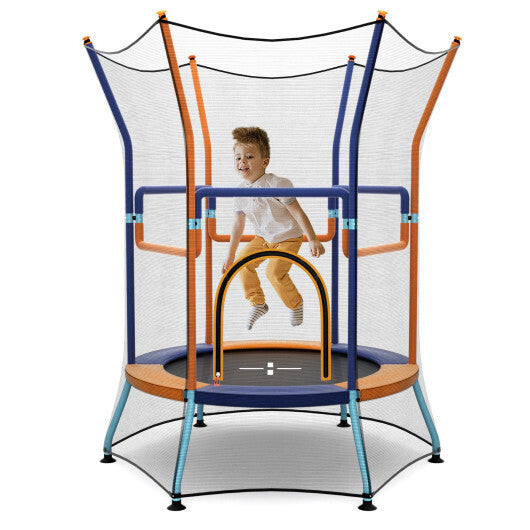 Mini Trampoline for Kids with Safety Enclosure Net and Foam Handles-Orange LuxuryLifeWay Online Store