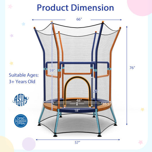 Mini Trampoline for Kids with Safety Enclosure Net and Foam Handles-Orange LuxuryLifeWay Online Store