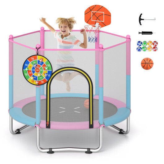 60 inch Kids Trampoline Toddler Recreational Trampoline with Basketball Hoop-Macaron LuxuryLifeWay Online Store