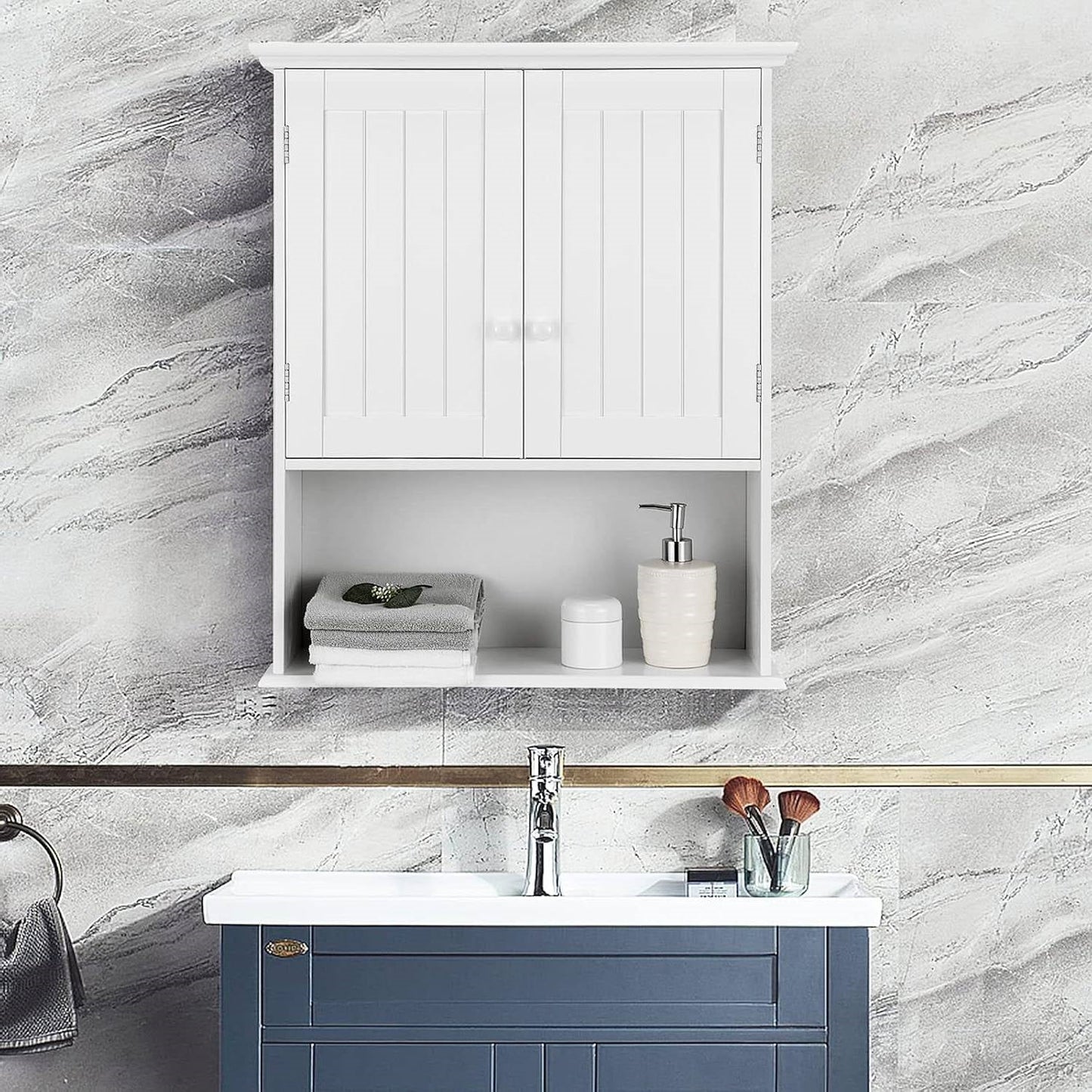 Bathroom Wall Mount Medicine Cabinet with Open Storage Shelf in White LuxuryLifeWay Online Store