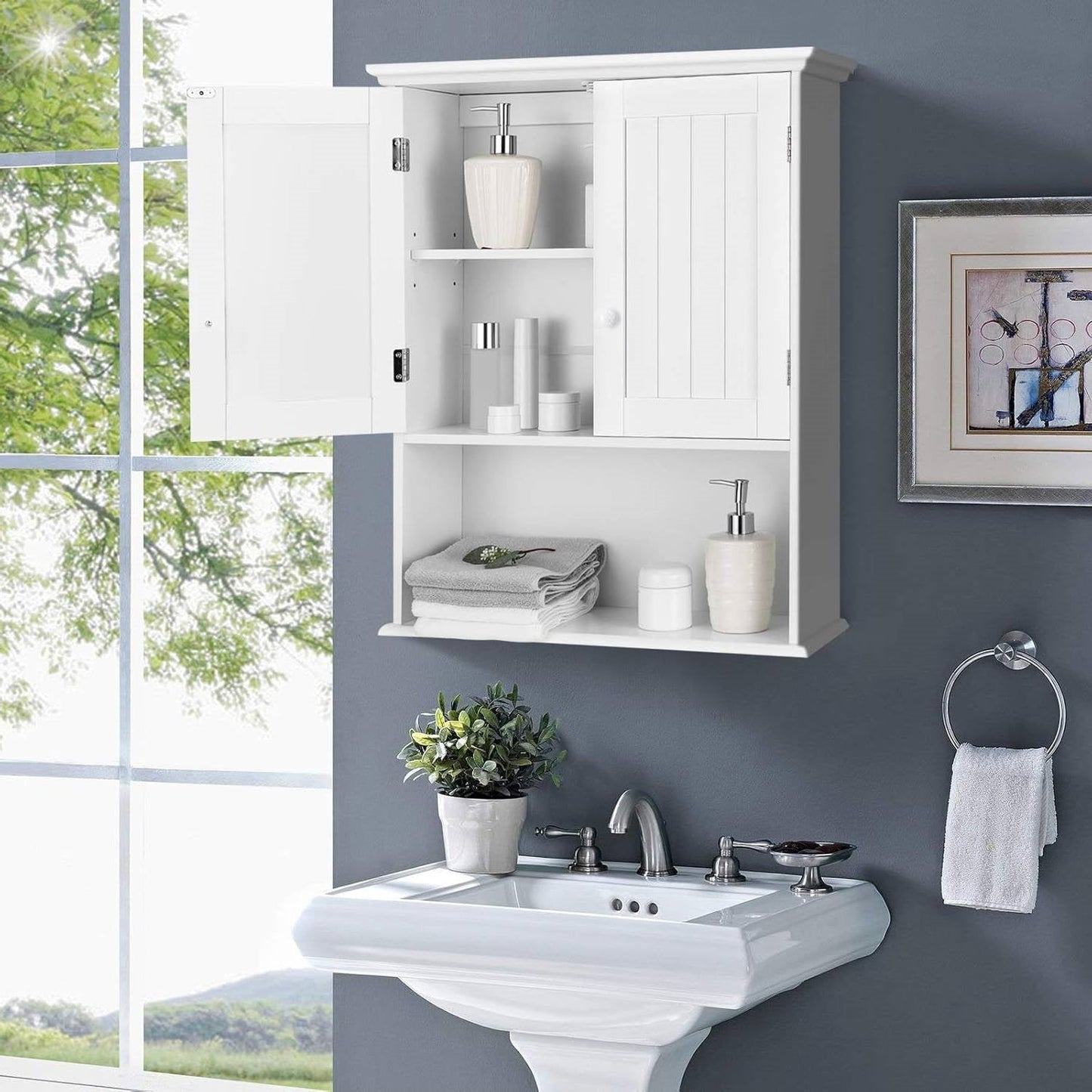 Bathroom Wall Mount Medicine Cabinet with Open Storage Shelf in White LuxuryLifeWay Online Store
