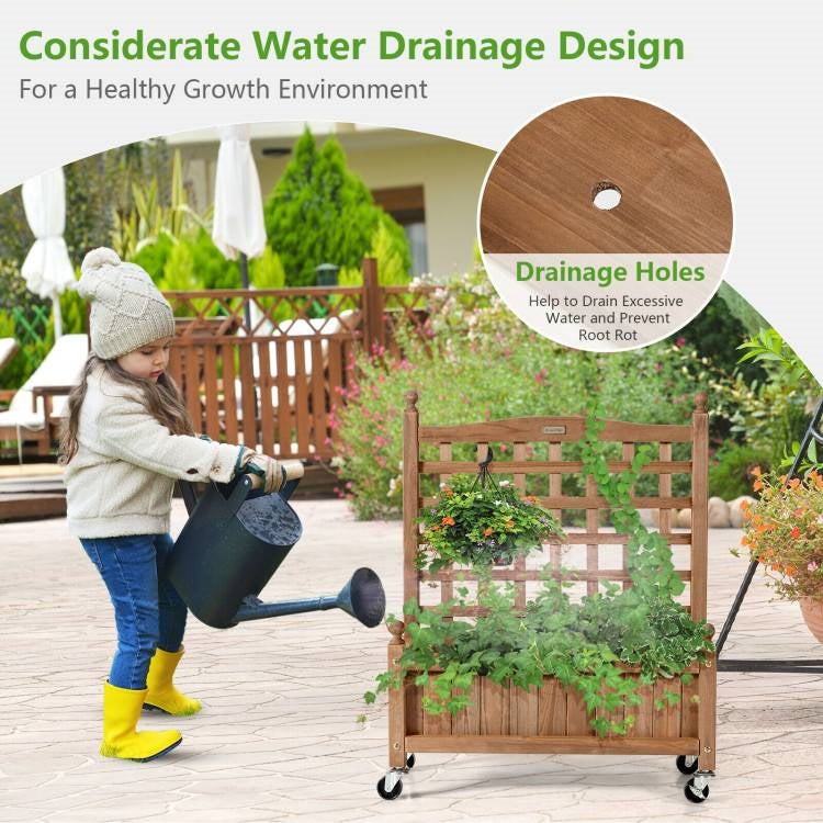 Solid Fir Wood Outdoor Raised Garden Bed Planter Box Cart on Wheels with Trellis LuxuryLifeWay Online Store