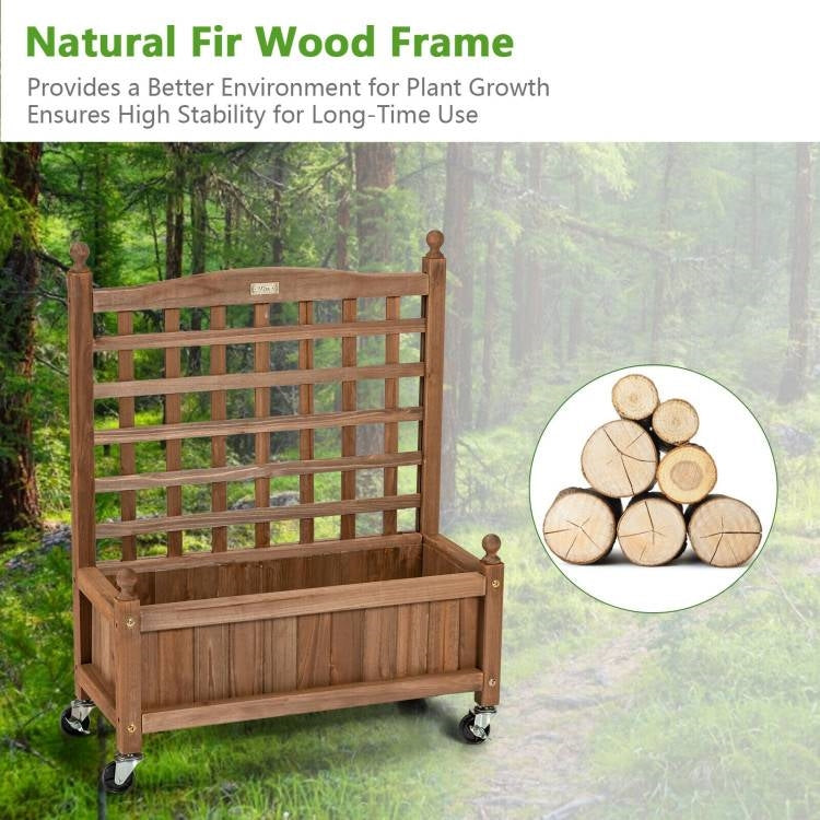 Solid Fir Wood Outdoor Raised Garden Bed Planter Box Cart on Wheels with Trellis LuxuryLifeWay Online Store