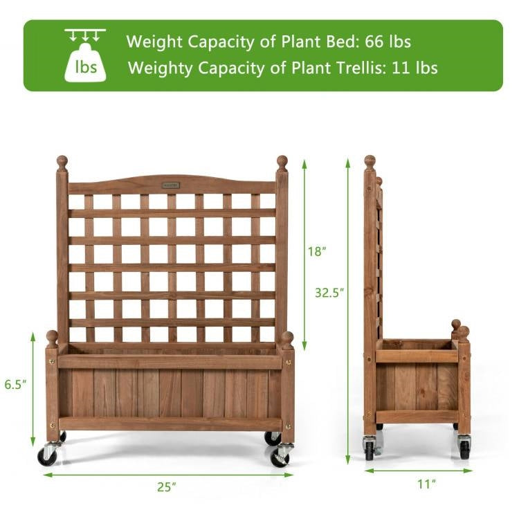Solid Fir Wood Outdoor Raised Garden Bed Planter Box Cart on Wheels with Trellis LuxuryLifeWay Online Store