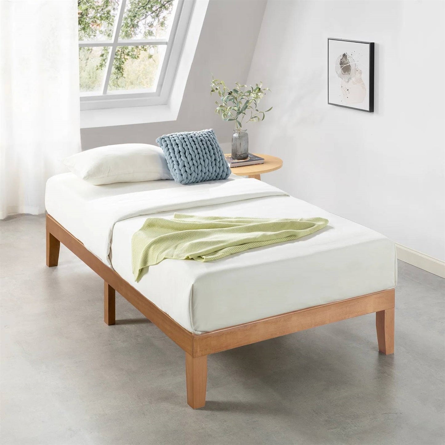 Twin size Solid Wood Platform Bed Frame in Natural Wooden Finish LuxuryLifeWay Online Store