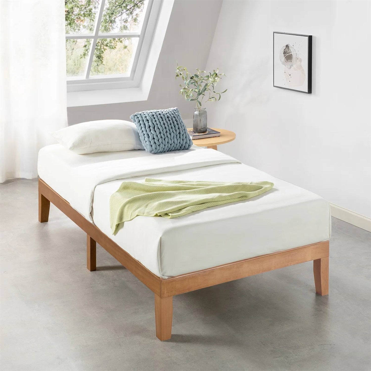 Twin size Solid Wood Platform Bed Frame in Natural Wooden Finish LuxuryLifeWay Online Store