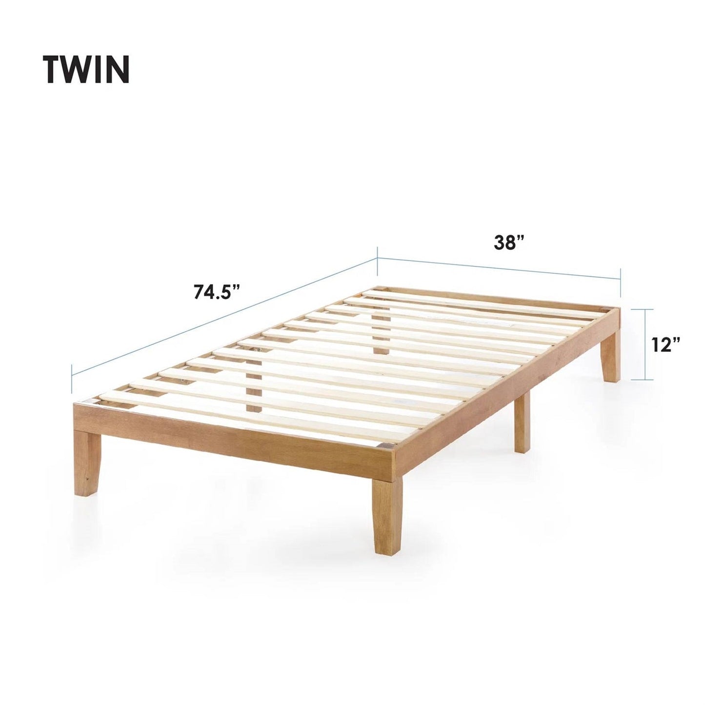 Twin size Solid Wood Platform Bed Frame in Natural Wooden Finish LuxuryLifeWay Online Store
