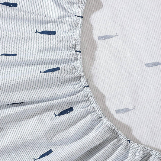 Twin XL size Coastal Beach 100-Percent Cotton Navy Blue White Stripe Sheet Set LuxuryLifeWay Online Store