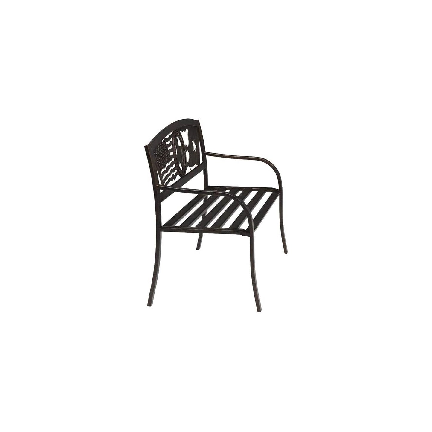 2 Person Texas Star Patriotic USA Flag Outdoor Metal Garden Bench in Bronze LuxuryLifeWay Online Store