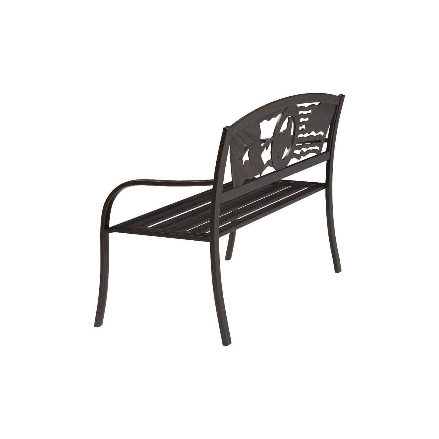 2 Person Texas Star Patriotic USA Flag Outdoor Metal Garden Bench in Bronze LuxuryLifeWay Online Store