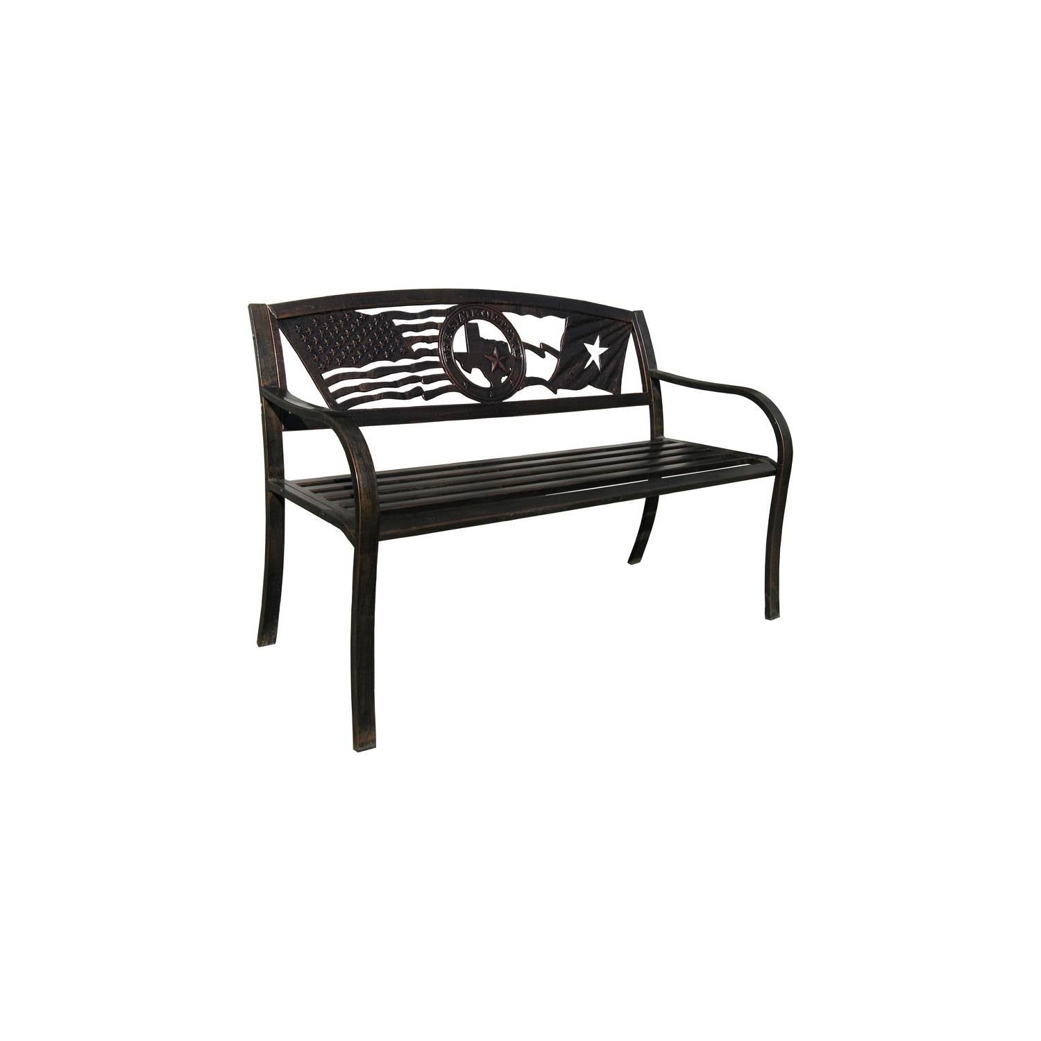 2 Person Texas Star Patriotic USA Flag Outdoor Metal Garden Bench in Bronze LuxuryLifeWay Online Store
