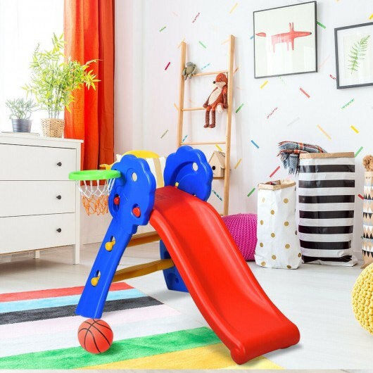 2 Step Indoors Kids Plastic Folding Slide with Basketball Hoop LuxuryLifeWay Online Store