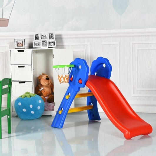 2 Step Indoors Kids Plastic Folding Slide with Basketball Hoop LuxuryLifeWay Online Store