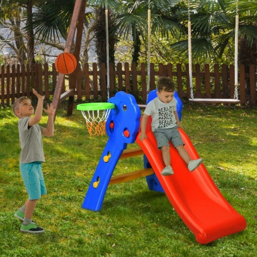 2 Step Indoors Kids Plastic Folding Slide with Basketball Hoop LuxuryLifeWay Online Store