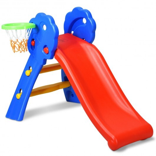 2 Step Indoors Kids Plastic Folding Slide with Basketball Hoop LuxuryLifeWay Online Store