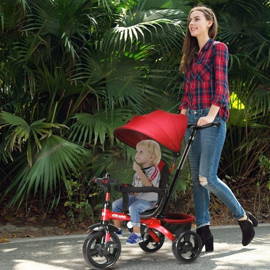 4-in-1 Kids Tricycle with Adjustable Push Handle-Red - Color: Red LuxuryLifeWay Online Store