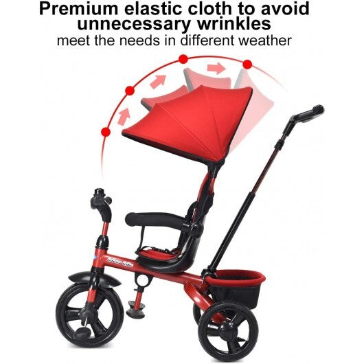 4-in-1 Kids Tricycle with Adjustable Push Handle-Red - Color: Red LuxuryLifeWay Online Store