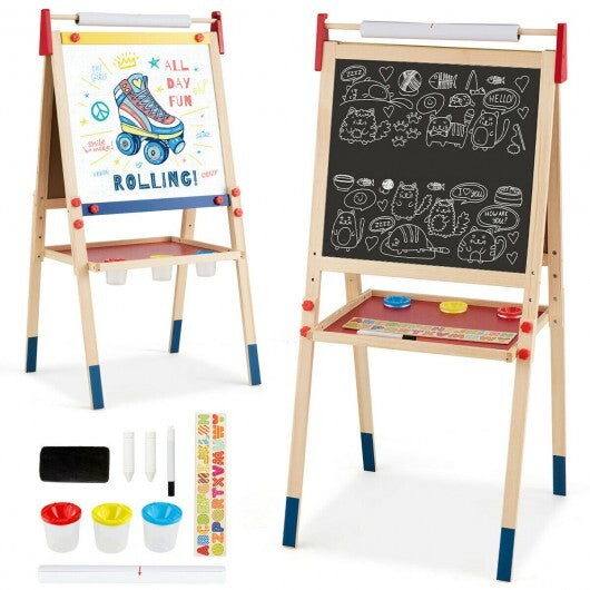 All-in-One Wooden Height Adjustable Kid's Art Easel with Magnetic Stickers and Paper LuxuryLifeWay Online Store