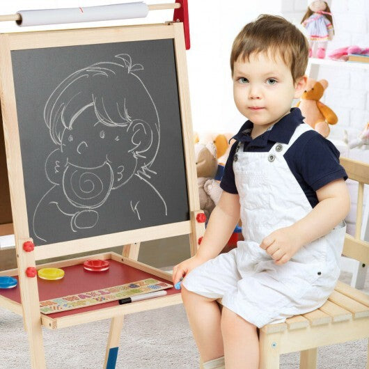 All-in-One Wooden Height Adjustable Kid's Art Easel with Magnetic Stickers and Paper - Color: Multicolor LuxuryLifeWay Online Store