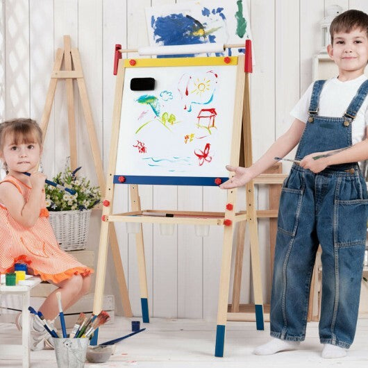 All-in-One Wooden Height Adjustable Kid's Art Easel with Magnetic Stickers and Paper - Color: Multicolor LuxuryLifeWay Online Store