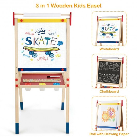 All-in-One Wooden Height Adjustable Kid's Art Easel with Magnetic Stickers and Paper - Color: Multicolor LuxuryLifeWay Online Store