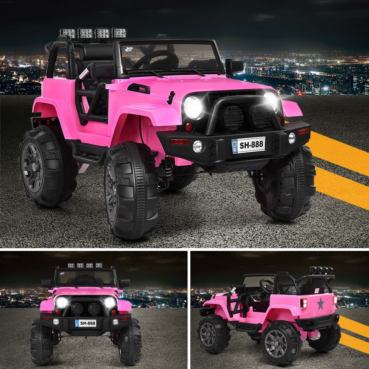 12V Kids Remote Control Riding Truck Car with LED Lights-Pink - Color: Pink LuxuryLifeWay Online Store