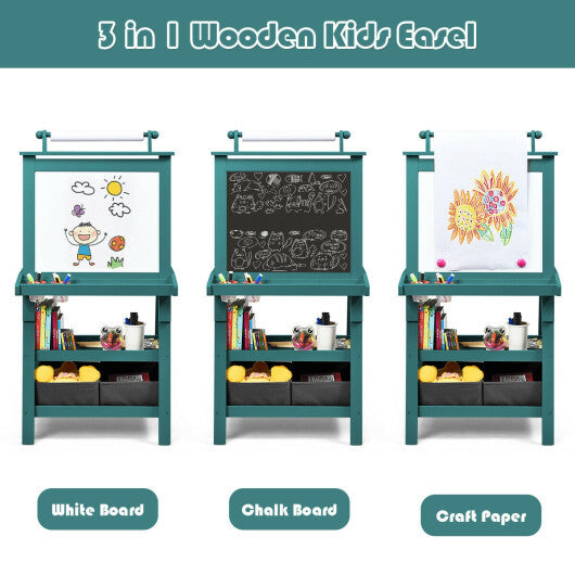 3 in 1 Double-Sided Storage Art Easel-Green LuxuryLifeWay Online Store