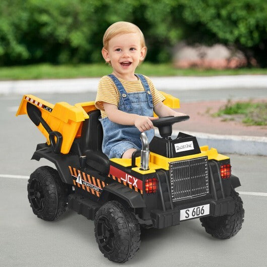 12V Battery Kids Ride On Dump Truck with Electric Bucket and Dump Bed-Yellow LuxuryLifeWay Online Store