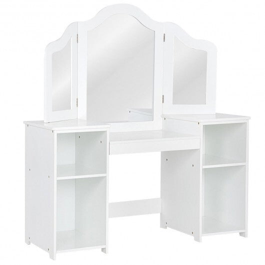 Kids Tri Folding Mirror Makeup Dressing Vanity Table Set-White LuxuryLifeWay Online Store