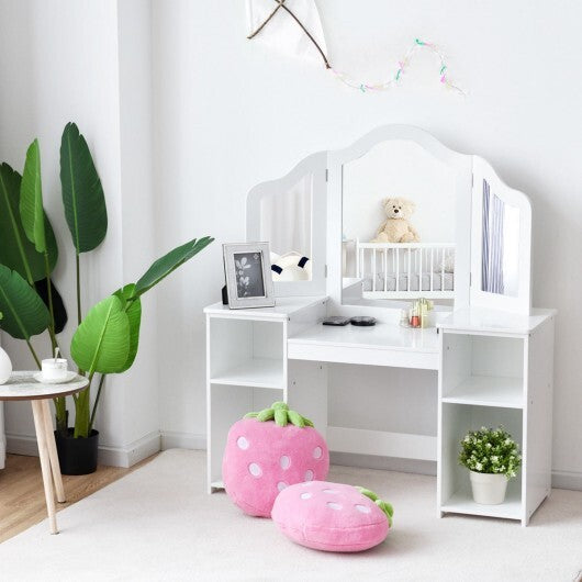 Kids Tri Folding Mirror Makeup Dressing Vanity Table Set-White LuxuryLifeWay Online Store