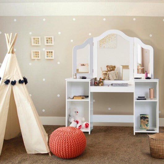 Kids Tri Folding Mirror Makeup Dressing Vanity Table Set-White LuxuryLifeWay Online Store