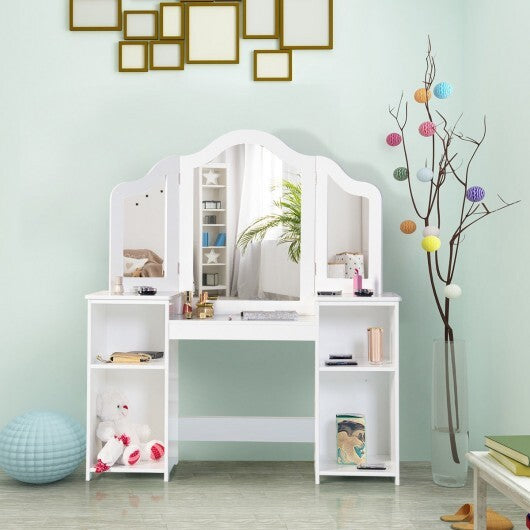 Kids Tri Folding Mirror Makeup Dressing Vanity Table Set-White LuxuryLifeWay Online Store