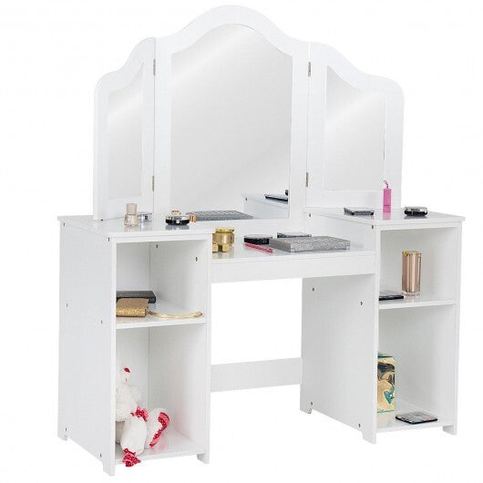 Kids Tri Folding Mirror Makeup Dressing Vanity Table Set-White LuxuryLifeWay Online Store