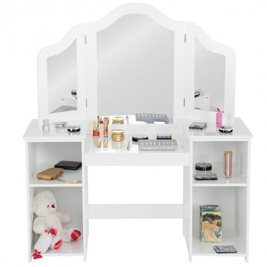 Kids Tri Folding Mirror Makeup Dressing Vanity Table Set-White LuxuryLifeWay Online Store